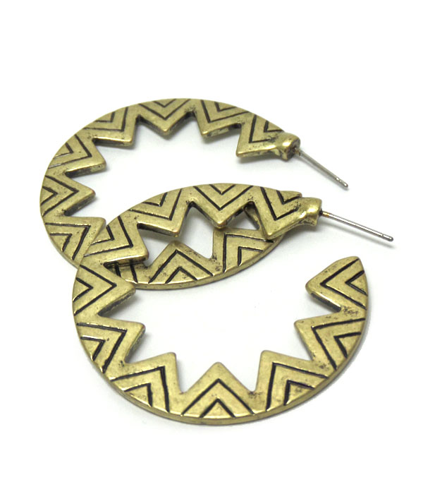 Tribal style engraved texture hoop earrings