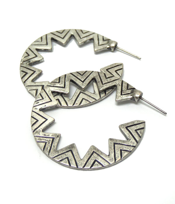 Tribal style engraved texture hoop earrings