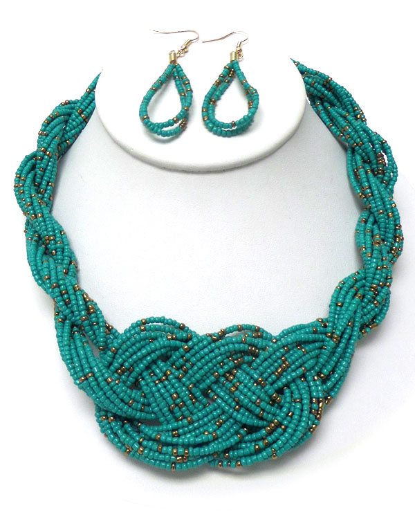 Seed bead braided necklace set