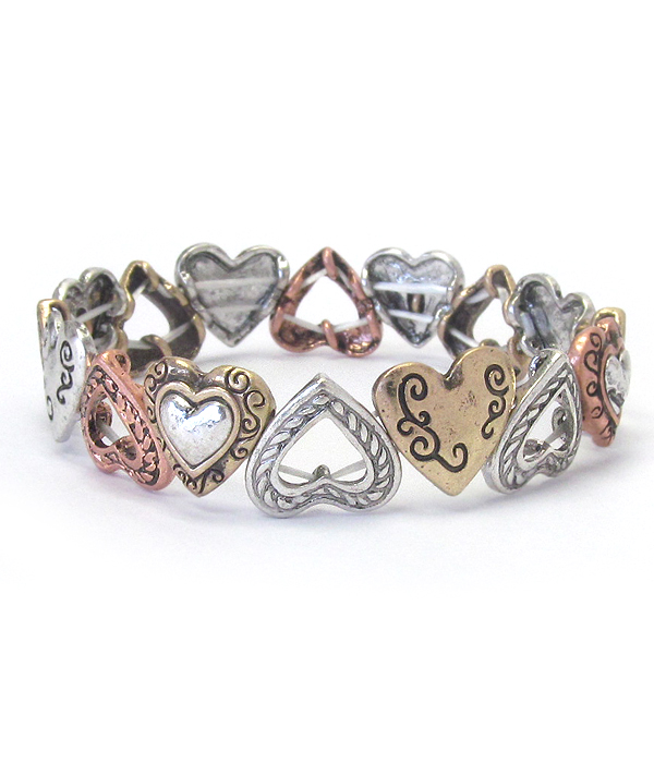 VINTAGE METAL MULTI HEART STRETCH BRACELET