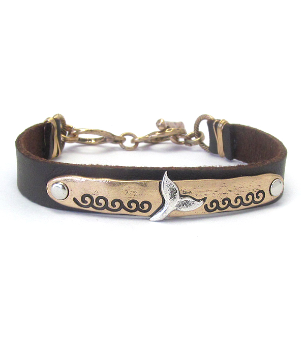 SEALIFE THEME LEATHER BAND BRACELET - WHALE TALE