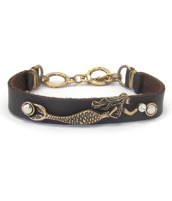Sealife theme leather band bracelet - mermaid