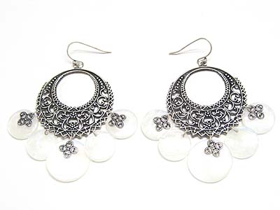 Burnish metal and shell disk earring