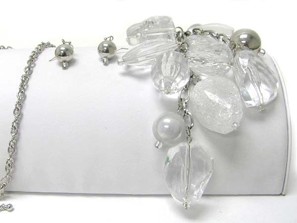 Multi glass and acryl beads dangle long necklace earring set