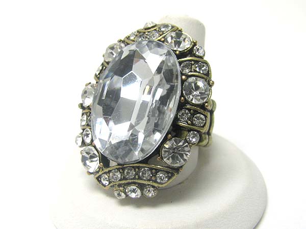 Facet oval stone crystal deco oval metal stretch ring