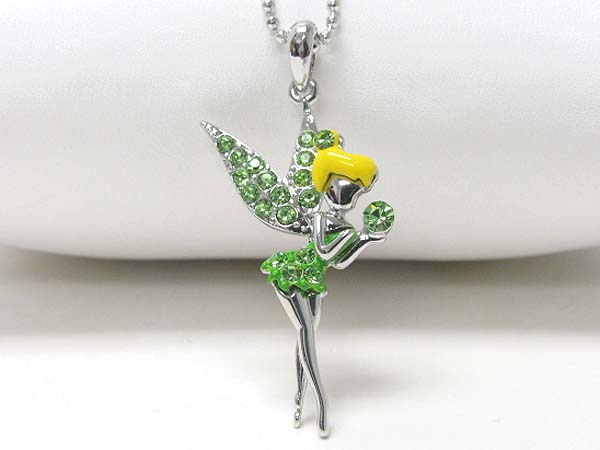 Made in korea whitegold plating crystal stud fairy pendant necklace