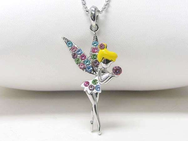 Made in korea whitegold plating crystal stud fairy pendant necklace