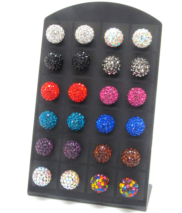 12 pair crystal mixed color round ball earring dozen set (it comes with display) mens jewelry