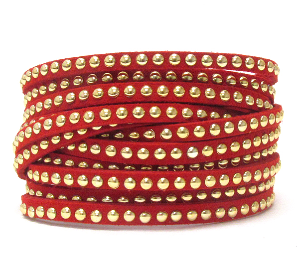 Multi metal stud leatherette wrap bracelet