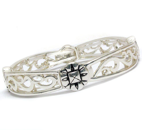 Metal filigree designer pattern stretch bracelet