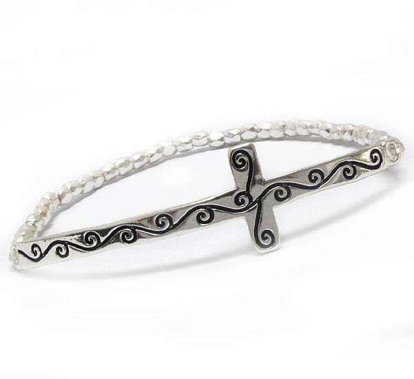 Engrave cross stretch bracelet