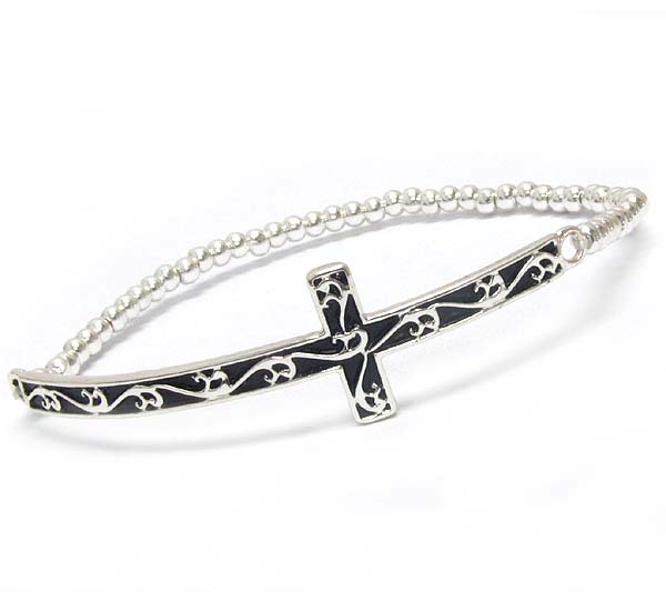 Metal filigree cross stretch bracelet