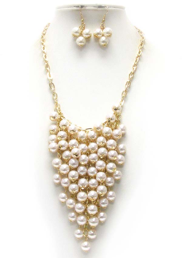 Multi pearl drop bib necklace earring set