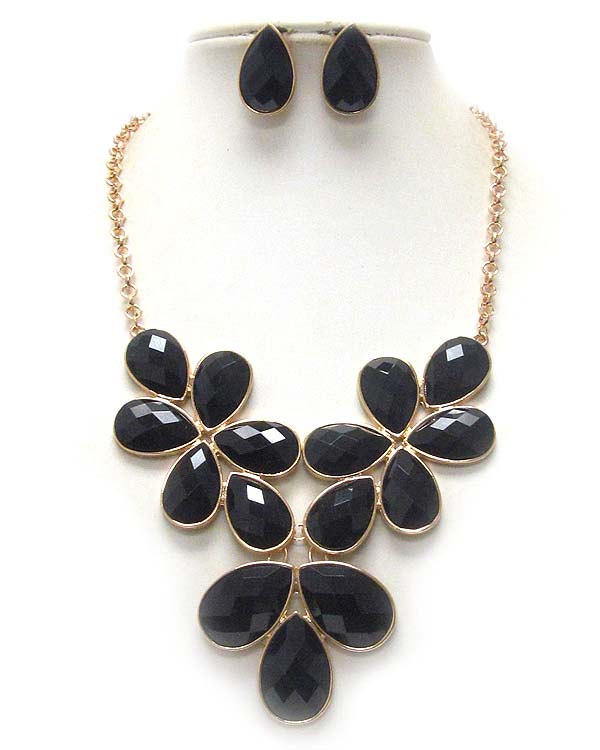 Facet acrylic stone multi flower link necklace earring set