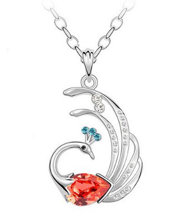 Crystal exotic bird pendant necklace