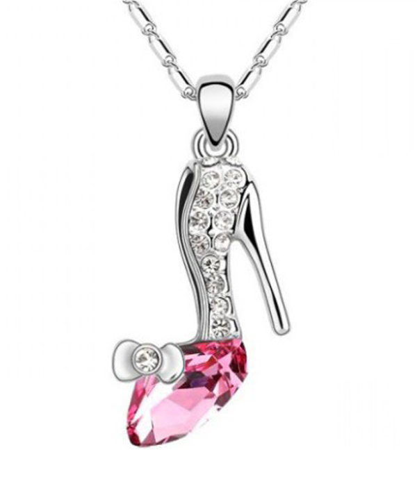 Crystal high heel shoe pendant necklace