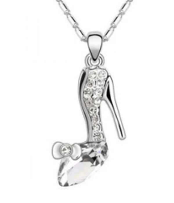 Crystal high heel shoe pendant necklace