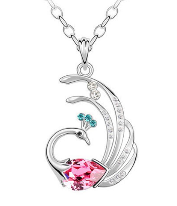 Crystal exotic bird pendant necklace