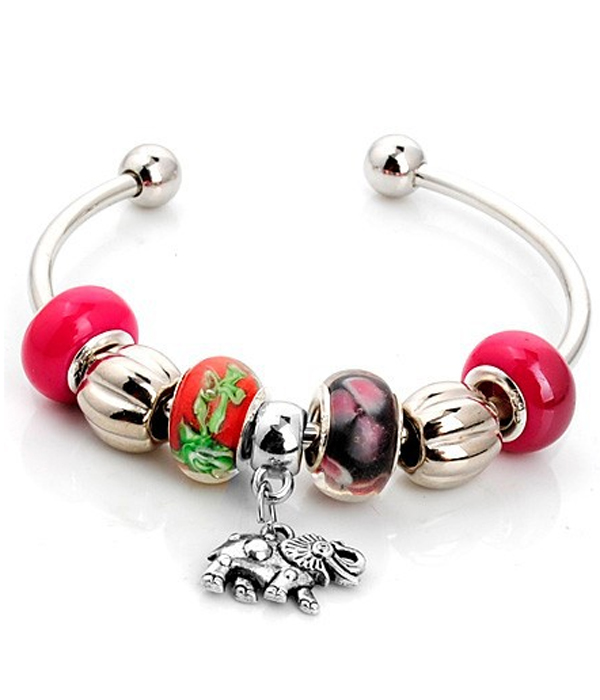 Pandora style elephant charm bangle bracelet