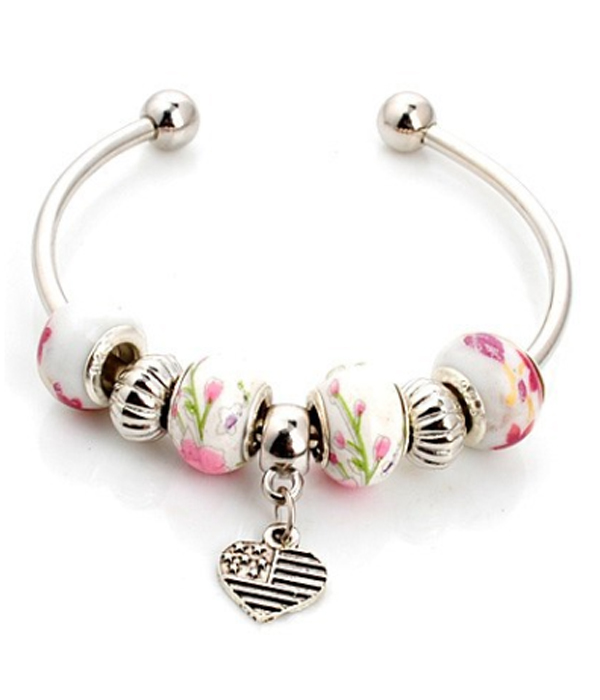 Pandora style american flag charm bangle bracelet