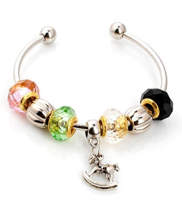 EURO STYLE  ROCKING HORSE CHARM BANGLE BRACELET