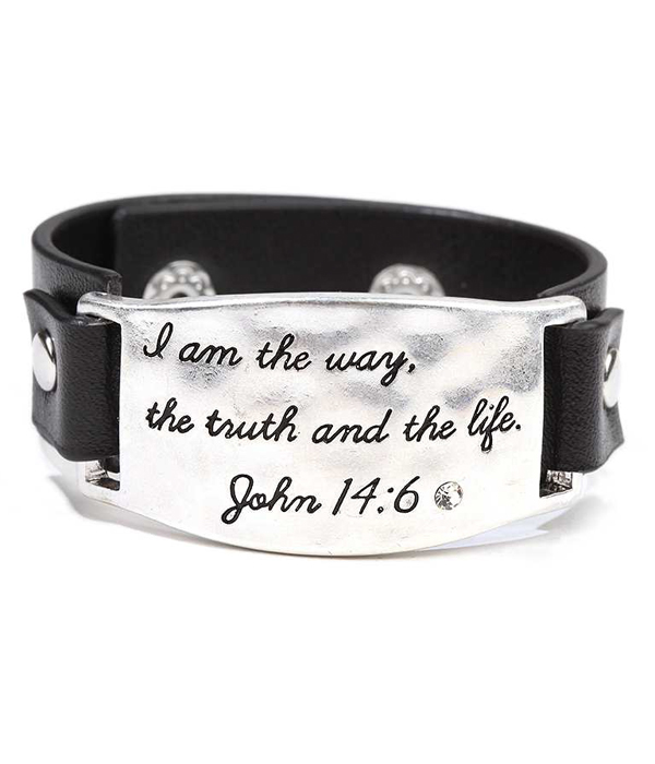 Handmade and religious inspired leather band bracelet - john 14:6
