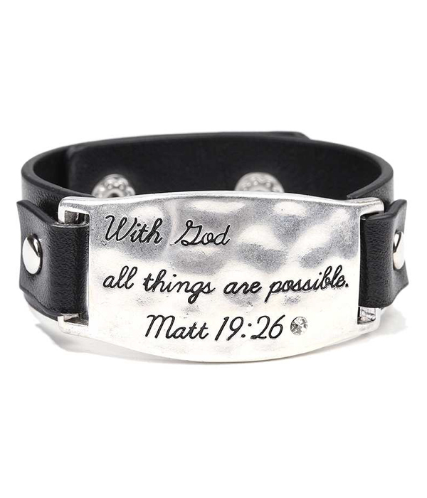 HANDMADE AND RELIGIOUS INSPIRED LEATHER BAND BRACELET - MATT 19:26