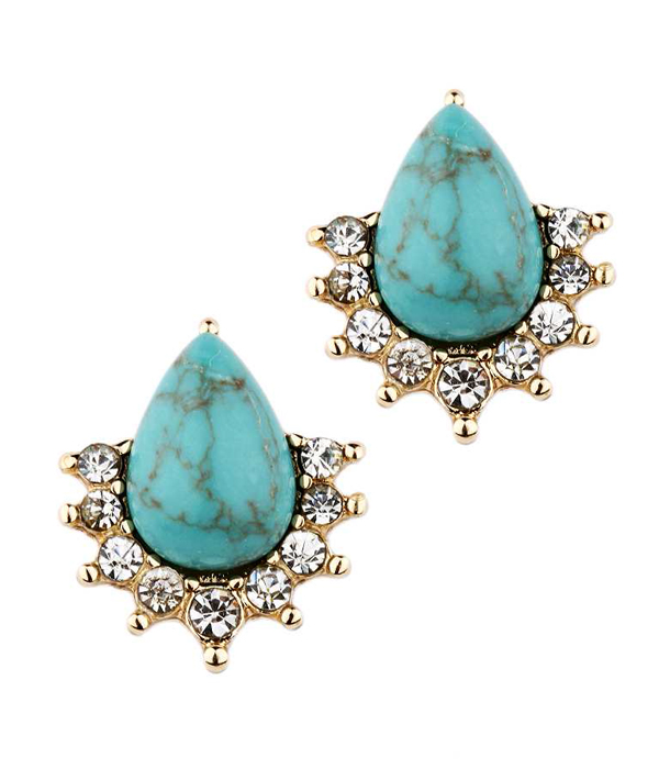 Teardrop stone and crystal stud earring
