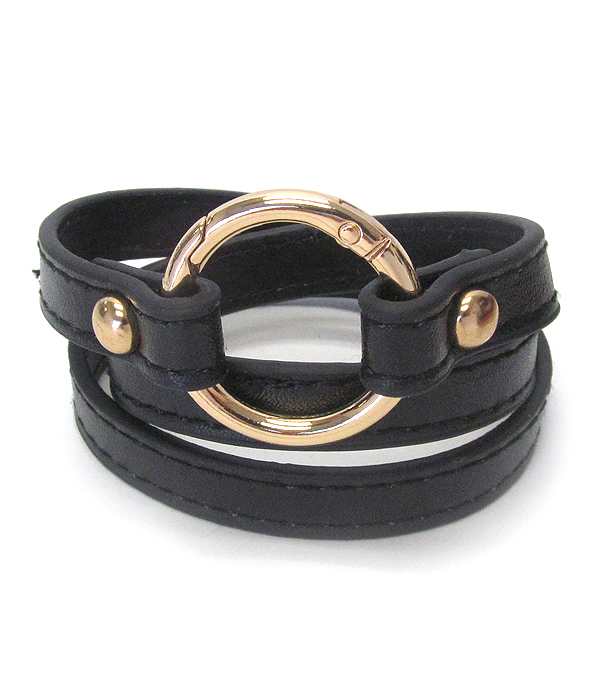 Faux leather and metal ring wrap bracelet