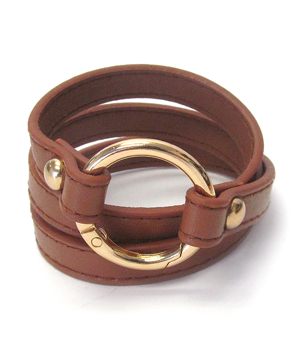Faux leather and metal ring wrap bracelet