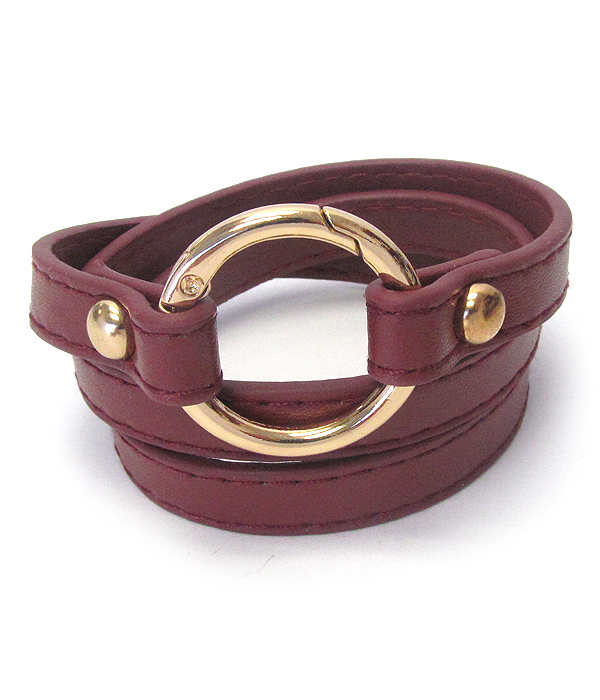 Faux leather and metal ring wrap bracelet