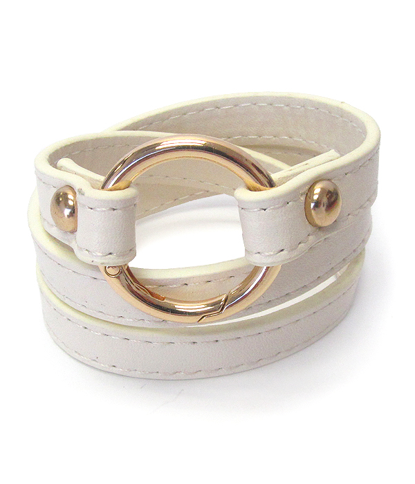 Faux leather and metal ring wrap bracelet
