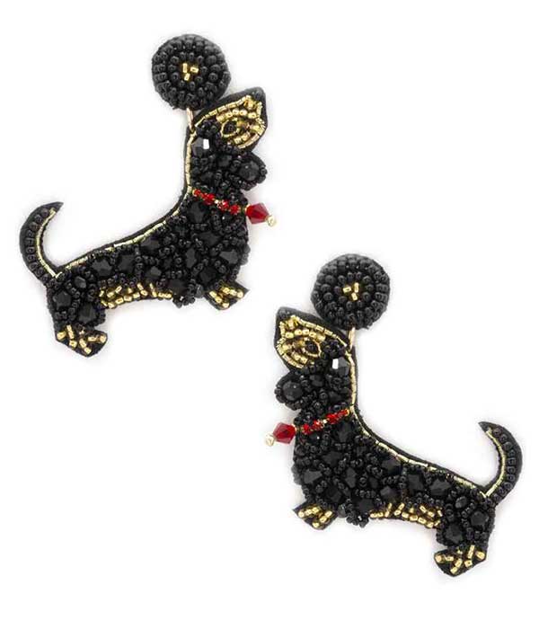 HANDMADE MULTI SEEDBEAD PET LOVERS THEME EARRING - DACHSHUND