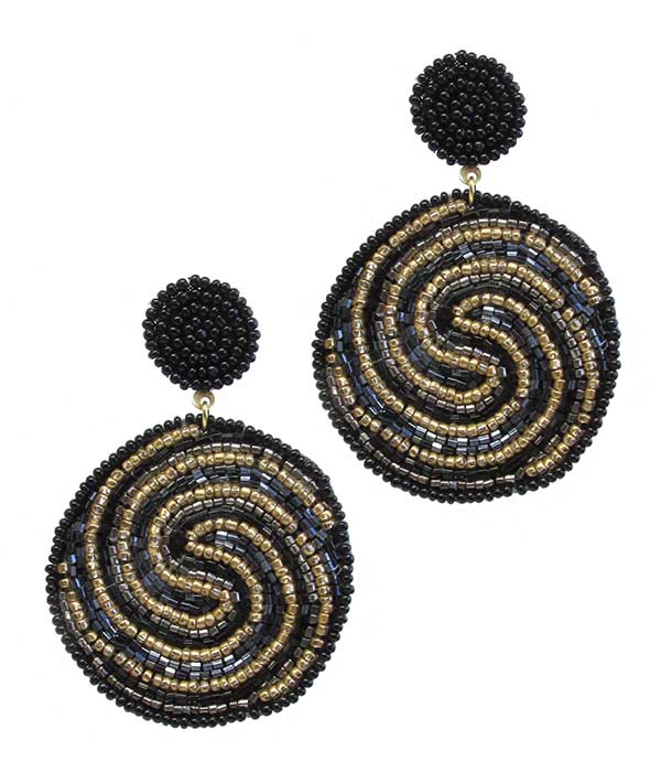 HANDMADE SEEDBEAD SWIRL DISC EARRING