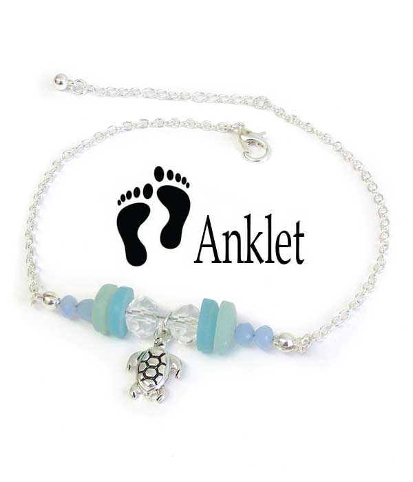 SEALIFE THEME SEAGLASS ANKLET - TURTLE sea glass