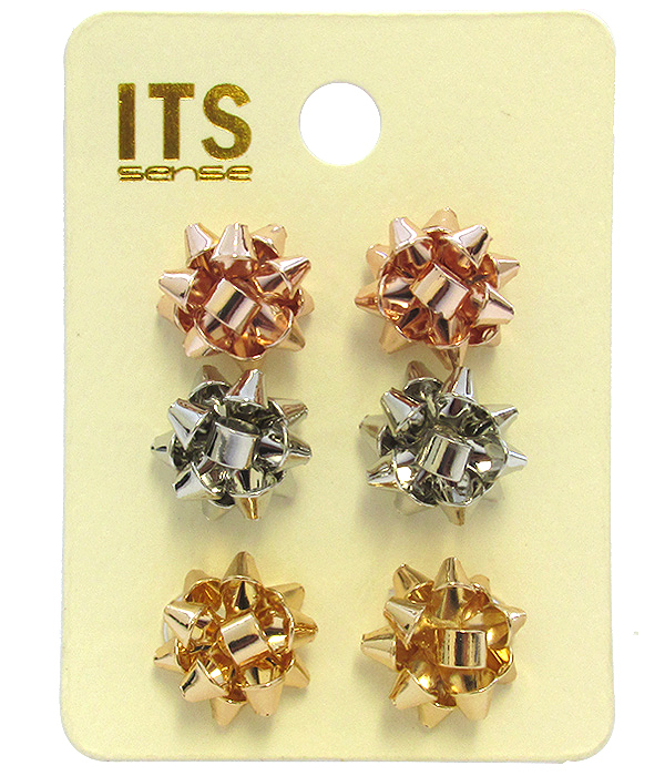 CHRISTMAS THEME 3 PAIR EARRING SET - GIFT BOX BOW