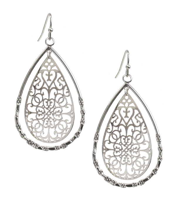 METAL FILIGREE TEARDROP EARRING