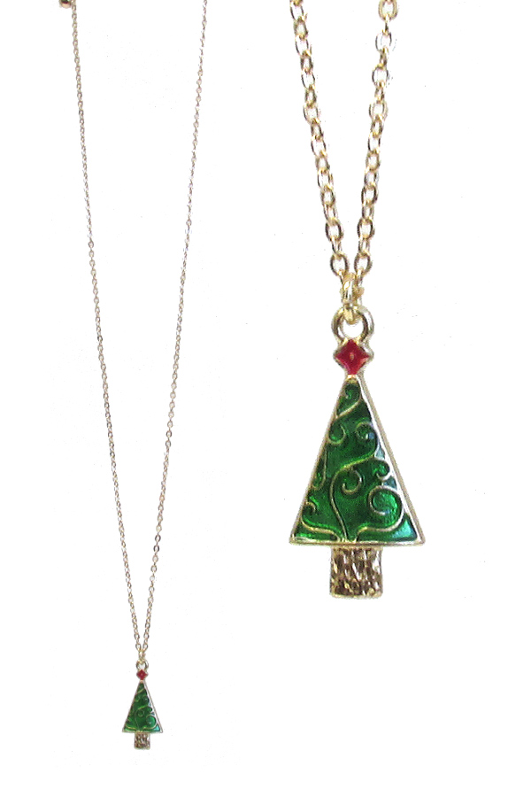 CHRISTMAS THEME EPOXY PENDANT NECKLACE - TREE