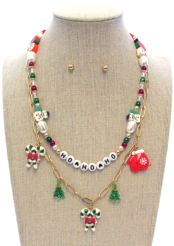 CHRISTMAS THEME DOUBLE LAYER MULTI CANDY BEAD NECKLACE SET
