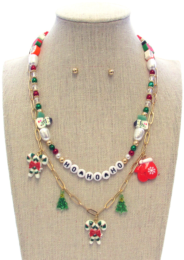 Christmas theme double layer multi candy bead necklace set