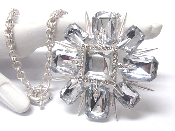 Metal fashion crystal stone flower star long chain necklace