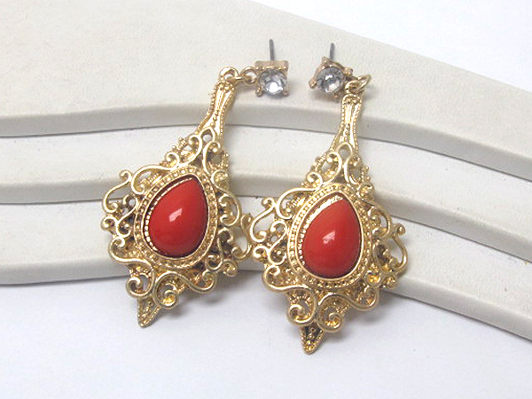 Crystal metal and acryl tear drop stone fashion designer style drop earring