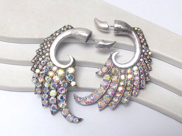 Crystal burnish metal dual wing drop earring