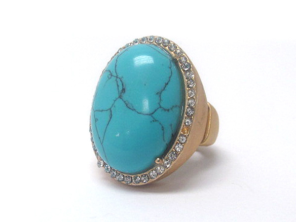 Crystal and semi precious oval stone stretch ring