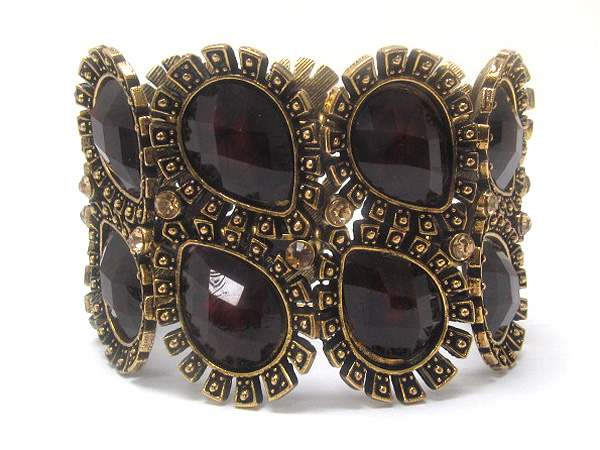 Multi crystal with double patern metal tear drop textured inside crystal glass fashion hinge bangle bracelet