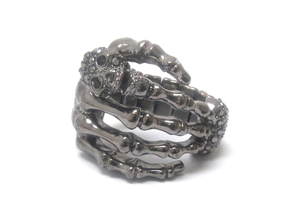 Small crystal metal puffy skull and heart with metal fashion hand stretch ring