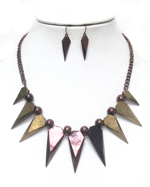 Multi metal spike and ball link necklace earring set