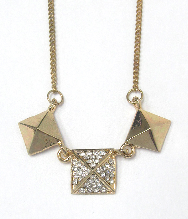 Crystal deco triple spike link necklace