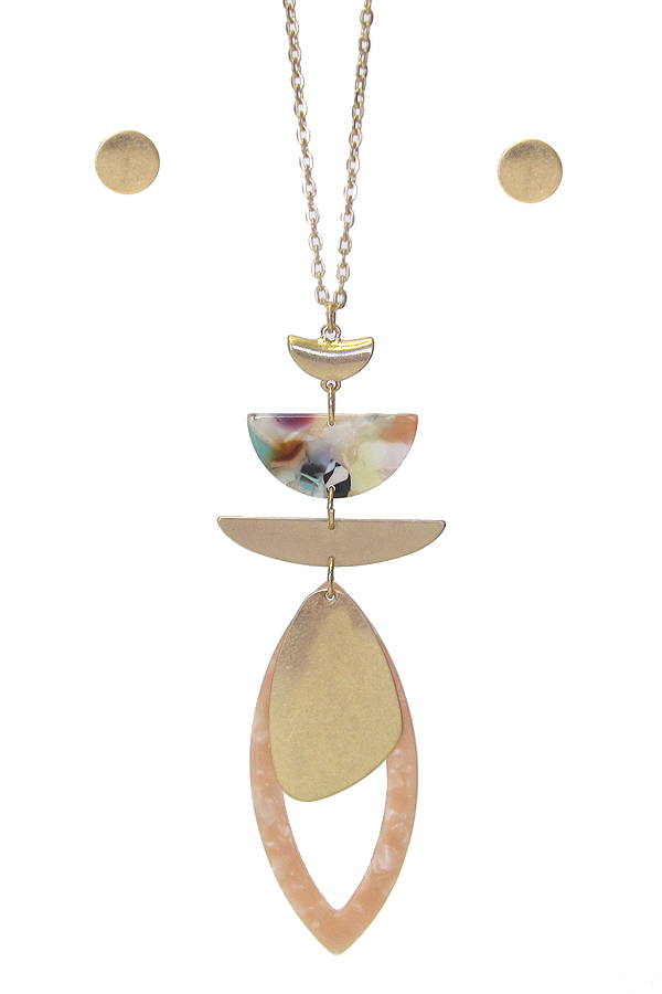 ORGANIC CELLULOSE AND METAL MIX PENDANT LONG CHAIN NECKLACE SET