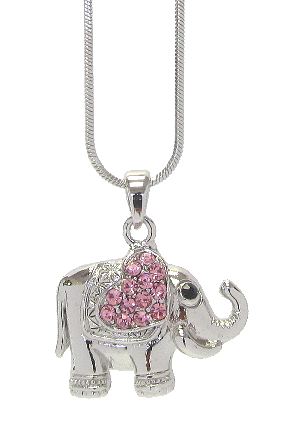 WHITEGOLD PLATING CRYSTAL ELEPHANT PENDANT NECKLACE